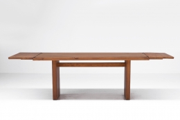 Pierre Chapo "T14C" dining table straight view with "D08" extensions