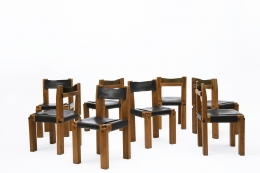 Pierre Chapo's Set of eight "S11E" chairs full view of all chairs