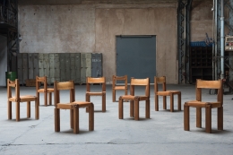 Pierre Chapo set of six "S11B" chairs installation view of all chairs in warehouse