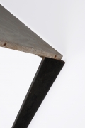 Jean Prouvé's aluminum dining table, detailed view of corner and leg