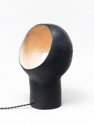 André Borderie ceramic table lamp side view with light on