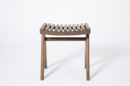 Pierre Jeanneret's pair of stools, full straight view of single stool