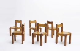 Pierre Chapo set of six "S11B" chairs view of all chairs