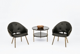 Jacques Adnet's pair of armchairs with Adnet coffee table