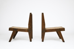 Pierre Jeanneret's pair of low chairs, both side views