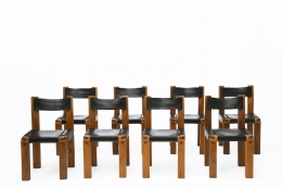 Pierre Chapo's Set of eight "S11E" chairs straight view of all chairs