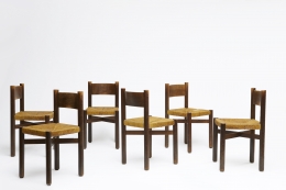 Charlotte Perriand's set of 6 "Meribel" chairs, view of all chairs
