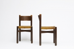 Charlotte Perriand's set of 6 "Meribel" chairs, front and side view of two