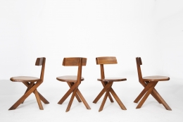 Pierre Chapo's set of 4 "S34" chairs, full view