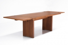 Pierre Chapo "T14C" dining table diagonal view with "D08" extensions
