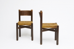 Charlotte Perriand's set of 6 "Meribel" chairs, front and side view of two from above