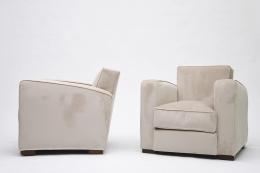 Jacques Adnet pair of club armchairs side view