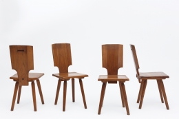 Pierre Chapo's Set of four "S28" chairs straight view of all chairs