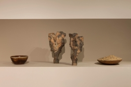 Joëlle Deroubaix's large sculpture, installation view juxtaposed with other La Borne ceramics