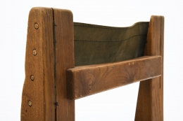 Pierre Chapo's Set of eight "S11E" chairs detail view of wooden back and leather