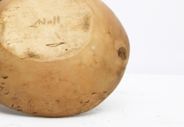 Alexandre Noll's wooden bowl, detailed view of signature on bottom