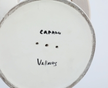 Roger Capron's ceramic table lamp detail view of signature on bottom