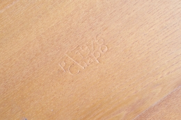 Pierre Chapo's "T02P" coffee table detail of stamp on wood