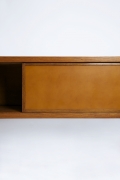 Pierre Chapo's "Le Pettit" sideboard detail view of door open and leather
