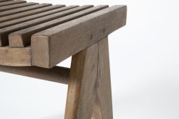 Pierre Jeanneret's pair of stools, detailed view of seat and leg