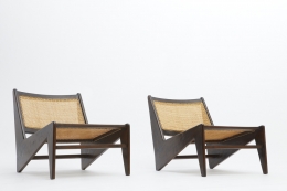 Pierre Jeanneret's pair of kangourou chairs diagonal front view